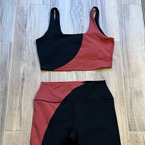 Black and Dark Orange Colorblock Activewear Set